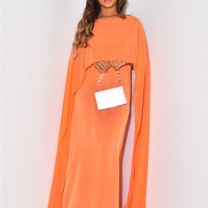 Elegant Orange Cape Dress